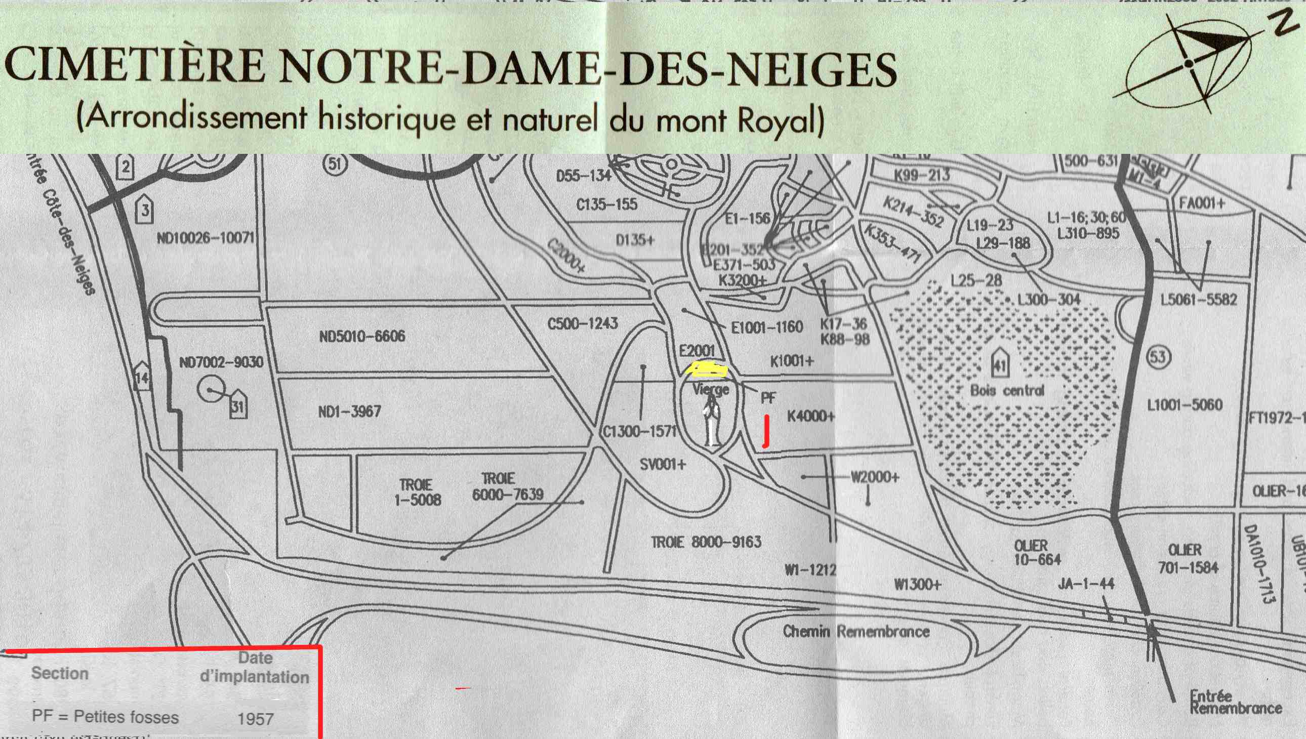  Partial Map of Notre-Dame-des-Neiges Cemetery Showing Area PF Reserved For Small Children  